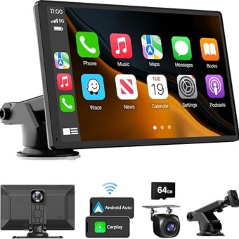 Wireless Carplay Touchscreen with 4K Dash Cam: Portable Apple Carplay & Android Auto Car Stereo, Car Audio Receivers with 1080p Backup Camera, GPS Navigation, Bluetooth (9 inches)