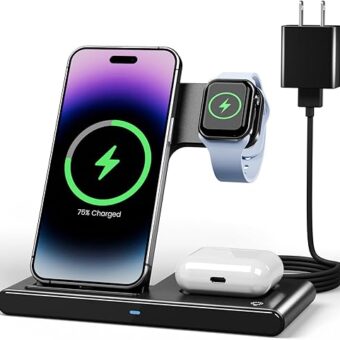 Wireless Charger iPhone Charging Station: 3 in 1 Charger Stand Multiple Devices for Apple - iPhone 15 14 Pro Max 13 12 11 - Watch 9 8 7 6 5 4 3 2 Se - Airpods 3 2 Pro