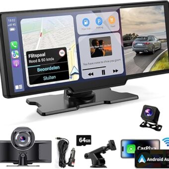 Wireless Portable Apple Carplay Screen for Car - 10.26 Inch Carplay & Android Auto Car Touch Screen, with 4K Dash Cam, Backup Camera, Bluetooth, GPS Navigation, Navigation for...