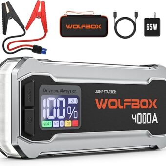 WOLFBOX 4000A Jump Starter,12V Car Battery Jump Starter with 65W Quick Charger,LED Display,24000mAh Portable Jump Starter Battery Pack(10L Gas 10L Diesel Engine) with...