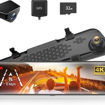 WOLFBOX G840S 12" 4K Mirror Dash Cam Backup Camera, 2160P Full HD Smart Rearview Mirror for Cars & Trucks, Front and Rear View Dual Cameras, Night Vision, Parking Assistance,...