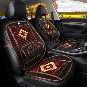 Wood Beaded Comfort Seat Cover with Cooling Ventilated Mesh Lumbar Back Brace Massage Support Cushion for Car Seat Chair