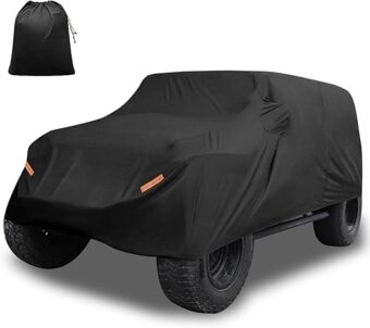 X AUTOHAUX Car Cover for Jeep Wrangler JK JL YJ TJ 4 Door 2007-2021 Outdoor Waterproof Sun Rain Dust Wind Snow Protection w/Driver Door Zipper Black