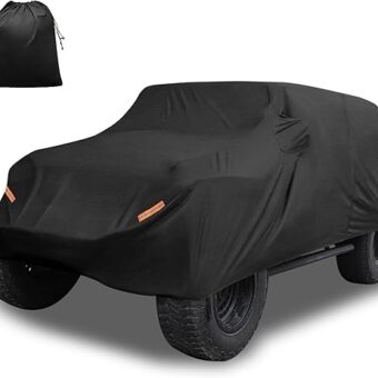 X AUTOHAUX Car Cover for Jeep Wrangler JK JL YJ TJ 4 Door 2007-2021 Outdoor Waterproof Sun Rain Dust Wind Snow Protection w/Driver Door Zipper Black