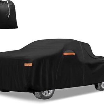 X AUTOHAUX Truck Car Cover for GMC Sierra Crew Cab 6.6ft Bed 2014-2023 210D-PU Oxford Outdoor Full Truck Car Cover with Driver Door Zipper Black