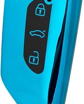 Xotic Tech Blue TPU w/ Printed 3-Button Key Fob Shell Full Cover Case,Compatible with Volkswagen Golf 8 ID.4 MK8 Seat Leon MK4 Skoda Octavia Smart Keyless Entry Key