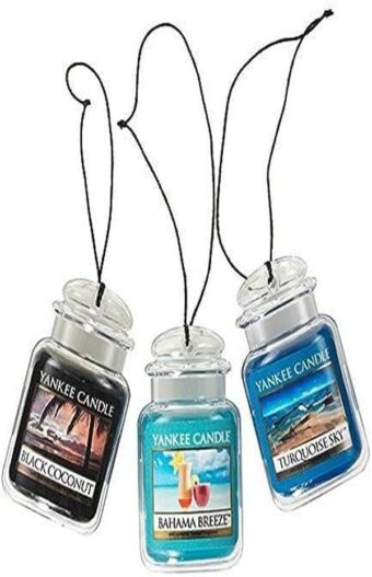 Yankee Candle Car Air Fresheners, Hanging Car Jar® Ultimate 3-Pack, Neutralizes Odors Up To 30 Days, Includes: 1 Bahama Breeze, 1 Black Coconut, and 1 Turquoise Sky