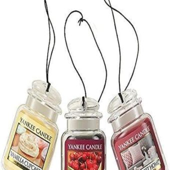 Yankee Candle Car Air Fresheners, Hanging Car Jar® Ultimate 3-Pack, Neutralizes Odors Up To 30 Days, Includes: 1 Vanilla Cupcake, Black Cherry, and 1 Home Sweet Home