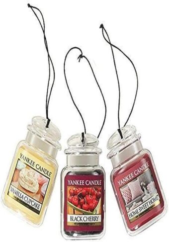 Yankee Candle Car Air Fresheners, Hanging Car Jar® Ultimate 3-Pack, Neutralizes Odors Up To 30 Days, Includes: 1 Vanilla Cupcake, Black Cherry, and 1 Home Sweet Home