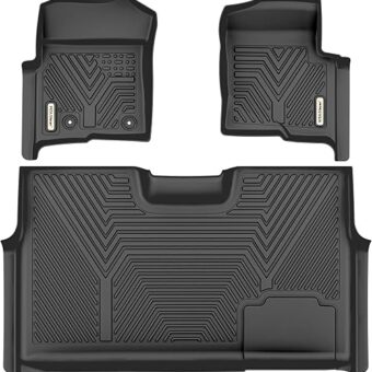 YITAMOTOR Floor Mats Compatible with 2010-2014 Ford F-150 F150 SuperCrew/Crew Cab with 1st Row Bucket Seat, Custom Fit 2 Row Set (Front & 2nd Seat), Black TPE All-Weather Guard