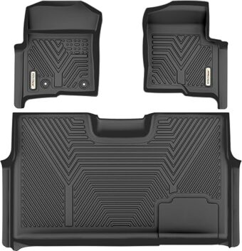 YITAMOTOR Floor Mats Compatible with 2010-2014 Ford F-150 F150 SuperCrew/Crew Cab with 1st Row Bucket Seat, Custom Fit 2 Row Set (Front & 2nd Seat), Black TPE All-Weather Guard