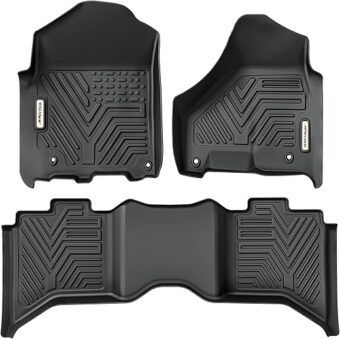 YITAMOTOR Floor Mats Compatible with 2013-2018 Dodge Ram 1500/2500/3500 Crew Cab, 2019-2024 Ram 1500 Classic Crew Cab 1st & 2nd Row Black All Weather Protection