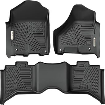 YITAMOTOR Floor Mats Compatible with 2013-2018 Dodge Ram 1500/2500/3500 Crew Cab, 2019-2024 Ram 1500 Classic Crew Cab 1st & 2nd Row Black All Weather Protection