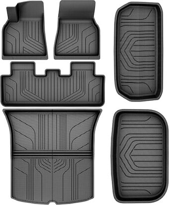 YITAMOTOR Tesla Model Y Floor Mats Full Set Custom Fit 2020-2024 All-Weather Cargo Liners Rear Cargo Tray Trunk Automotive Floor Mat Interior Accessories, Black