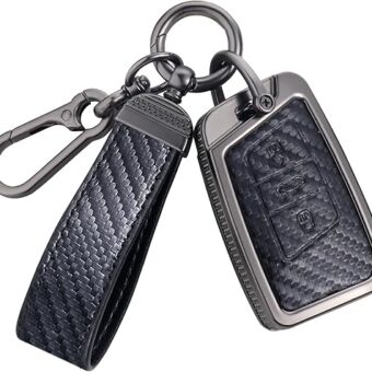 YO&YOYE Carbon Fiber Texture Key Fob Cover Compatible with VW Volkswagen Jetta Beetle Tiguan Passat Golf MK6 Polo Smart Key 3 Buttons, Zinc Alloy Key Case keychain Shell