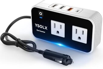 YSOLX 200W Car Power Inverter, DC 12V to 110V AC Inverter, Car Charɡer Adapter with [20W USB-C]/USB-QC(18W)/4.8A Dual USB/Dual AC Outlet, Car Pluɡ Adapter Outlet for Laptop/Road...