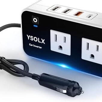 YSOLX 200W Car Power Inverter, DC 12V to 110V AC Inverter, Car Charɡer Adapter with [20W USB-C]/USB-QC(18W)/4.8A Dual USB/Dual AC Outlet, Car Pluɡ Adapter Outlet for Laptop/Road...