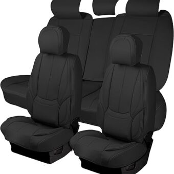 Zone Tech Full Set of 5 Car Seat Covers for Cars, Waterproof Nappa Leather Car Seat Protectors Full Set, Universal Auto Interior Fit for Most Sedans SUV Pick-up Truck Black (Black)