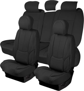 Zone Tech Full Set of 5 Car Seat Covers for Cars, Waterproof Nappa Leather Car Seat Protectors Full Set, Universal Auto Interior Fit for Most Sedans SUV Pick-up Truck Black (Black)