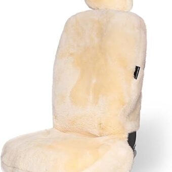 ZONETECH Car Seat Covers Full Set,Sheepskin Winter Wool Auto Accessories for All Season Protection of Your Seats,Include Front&Rear Seat Cover (Ivory, 1- Pack)