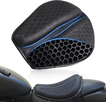 Foldable Motorcycle Gel Seat Cushion, Large 3D Honeycomb Structure Shock Absorption & Breathable Seat Pad for Long Rides (L)