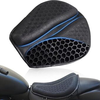 Foldable Motorcycle Gel Seat Cushion, Large 3D Honeycomb Structure Shock Absorption & Breathable Seat Pad for Long Rides (L)