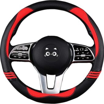 Iwantit® Steering Wheel Cover, Carbon Fiber&Perforated Leather with Anti-Slip Rubber Ring, Steering Wheel Protector, Universal Fit 14.5-15 inches for Cars,SUV (Passion Red)