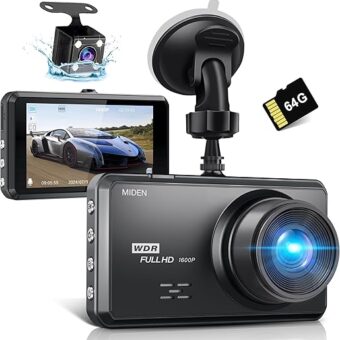 Miden S7 2.5K Dash Cam Front and Rear,64G SD Card,1600P+1080P FHD Dual Dash Camera for Cars,176°+160° Wide Angle,3.2'' IPS Screen Dashcam,G-Sensor,Loop Recording,WDR,Night...