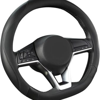 West Llama Flat Bottom Car Steering Wheel Cover for Nissan,D Shaped Steering Wheel Cover for Rogue,Altima,Kicks (Black-Standard Size)