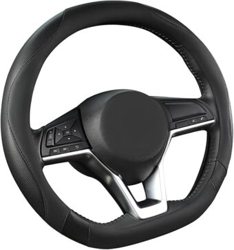 West Llama Flat Bottom Car Steering Wheel Cover for Nissan,D Shaped Steering Wheel Cover for Rogue,Altima,Kicks (Black-Standard Size)