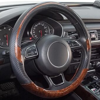 Xizopucy Wood Grain Steering Wheel Cover Black Universal Microfiber Leather, Suitable for 14 1/2-15 inch Comfortable Anti-Slip, Good Breathable and Odorless Car Steering Wheel...